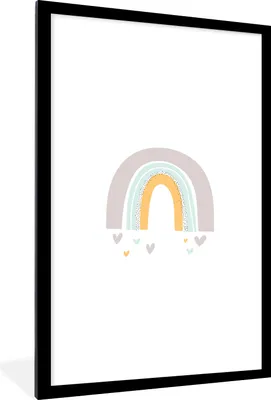 Produktbild von MuchoWow® Gerahmtes Poster Regenbogen - Herzen - Mädchen - Jungen - Pastellfarben 60x90 cm - Poster mit Schwarzem Bilderrahmen Wandposter Rahmen Foto Bilder - Dekoration - Wandposter Wohnzimmer - Hochwertig