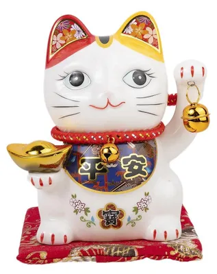 Glückskatze Maneki Neko aus Porzellan, weiß, 13,5 cm