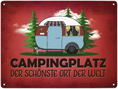 Produktbild von Campingplatz Metallschild XXL mit Wohnwagen Motiv Schild Blechschild