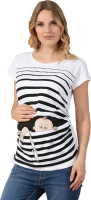 Produktbild von M.M.C. Umstandsshirt Baby Flucht mit Motiv, XL, Weiß