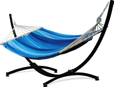 Produktbild von Potenza Outdoor Hängematte mit Gestell für 2 Personen I Stabhängematte XXL 220x160, 200kg I Schwarz Hängemattengestell 220kg Wetterfest