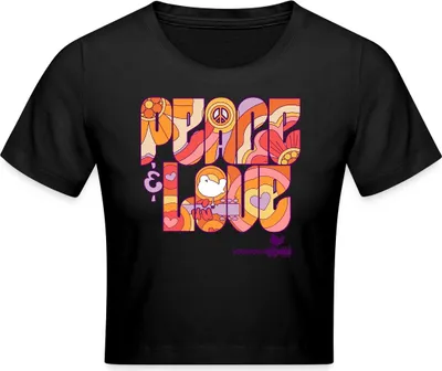 Produktbild von Spreadshirt Woodstock Peace Love Hippie Design Crop Top, XS, Schwarz