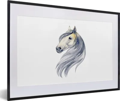 Produktbild von MuchoWow® MuchoWow® Gerahmtes Poster Pferd - Aquarell - Tier - Mädchen - Kinder - Mädchen 60x40 cm - Poster mit zchwarzem Bilderrahmen - Schlafzimmer - Plakat in Rahmen - Drucken