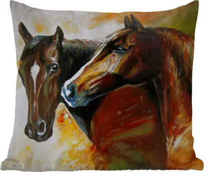 Produktbild von MuchoWow® Outdoor Kissen - Malerei - Pferde - Tiere - Ölgemälde - 50x50 cm - Wetterfest - Lounge Kissen - Komfortabel - Kissen mit Bild