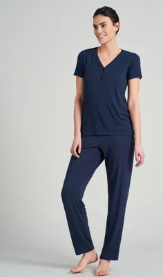 Produktbild von Schiesser Damen T-Shirt Knopfleiste Gr. 46  blau