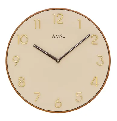 Produktbild von AMS 9563 Wanduhr Quarz analog Holz kirschbaum farben beige rund