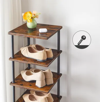 Produktbild von Schuhregal mit 6 Ebenen - Platzsparend für Eingang, Wohnzimmer, Schlafzimmer - Vintage Braun und Schwarz