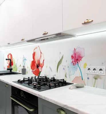 Produktbild von Küchenrückwand selbstklebend Aquarell gemaltes Blumenfeld Folie 120 x 60cm