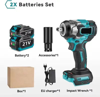 Image de Clé à chocs sans fil - Clé à couple sans fil - Couple de 1200 Nm - Moteur sans balais - Batterie 18V - 2 batteries avec chargeur EU