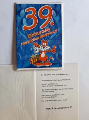 Produktbild von 1 Glückwunschkarte, 39. Geburtstag, Doppelkarte m. Umschlag, Fuchs Geschenke