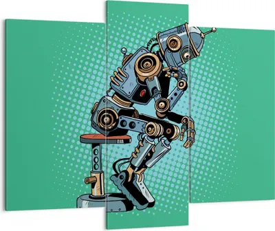 Produktbild von Bild auf Leinwand - Leinwandbild - Roboter Illustration Karikatur Comic - 130x100cm - Wand Bild - Wanddeko - Leinwanddruck - Bilder - Kunstdruck - Leinwand bilder - Wandkunst - CB130x100-3194