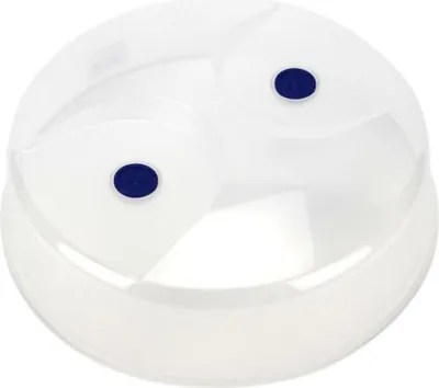 Produktbild von garpet Mikrowellen-Abdeckhaube, Ø 27 cm, Höhe 9 cm, Kunststoff, transparent, zwei Entlüftungsventile, wärmeisolierend, lebensmittelecht, recyclingfähig, Spritzschutz