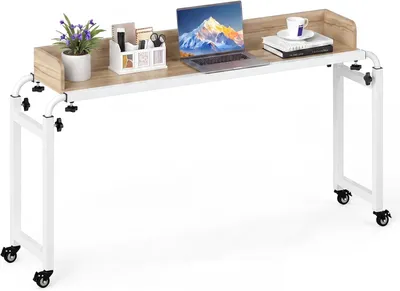 Produktbild von KOMFOTTEU Überbetttisch mit Rollen höhen längenverstellbar Laptop Pflegetisch (Natur)