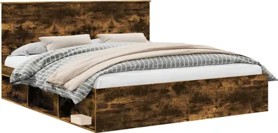 Image de vidaXL : Structure de lit en bois massif de pin, finition chêne fumé, dimensions 180 x 200 cm