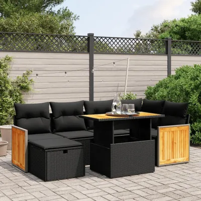 Produktbild von Schwarz 7-tlg. Garten-Sofagarnitur mit Kissen Schwarz Poly Rattan ,Design 2024 Neu