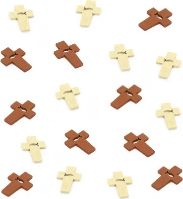 Produktbild von Oblique Unique 18 Holz Kreuze + Fisch Symbol Streudeko Taufe Kommunion Konfirmation