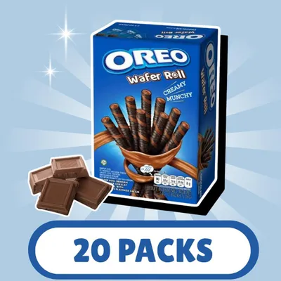 Produktbild von 20x Oreo Schoko Wafer Rolls – 20x54g – Knusprige Waffelröllchen mit Schokoladencreme + Heartforcards Versandschutz