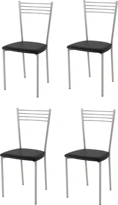 Image de t m c s Tommychairs - set de 4 chaises modernes ELENA pour la cuisine et la salle à manger, structure robuste en acier laqué de couleur aluminium, assise rembourrée recouverte de similicuir de couleur noire