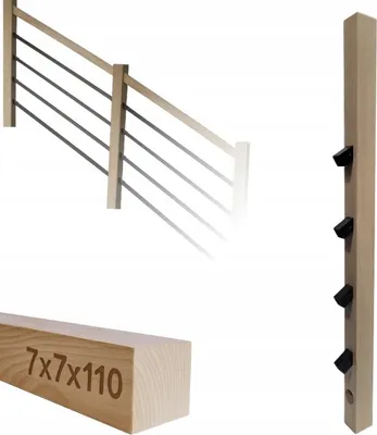 Obrázek produktu pro Čtvercové dřevo - Dřevěný sloupek - pro zábradlí - 7 x 7 x 110 cm - Bukové dřevo - Kompletní montážní sada - Montáž profilů 25x25 mm pod úhlem 32°