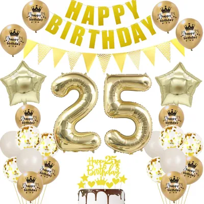 Goldene 25. Geburtstags-Dekoration Set Ballons Banner