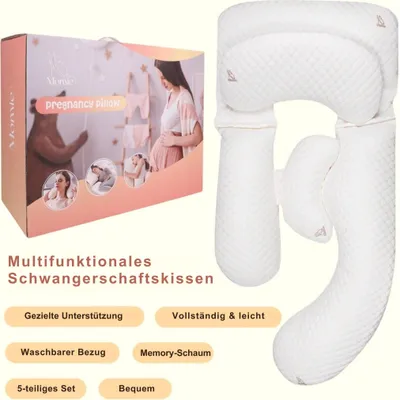 Zdjęcie produktu dla Momie™ Regulowana 5-częściowa poduszka ciążowa - Modułowa pianka z pamięcią kształtu - Poduszka do spania na boku i do karmienia - Zdejmowany pokrowiec 180x80 cm