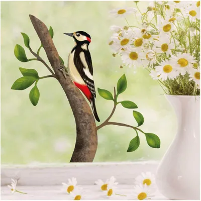 Produktbild von Fensterbilder mit Spechtmotiv für den Frühling – A4 Bogen, wiederverwendbar – Frühlingsdekoration für das Kinderzimmer, Fensterbilder, Fensterdeko, selbstklebende Fensterfolie für den Frühling