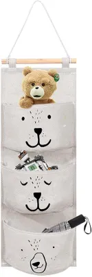 Obrázok produktu pre Ultiluxe Závesný organizér - Stenový organizér pre deti - Taška na hračky - 3 vrecká - Skladateľný - Detský priestor - 22 x 56 cm - Biela/Krémová