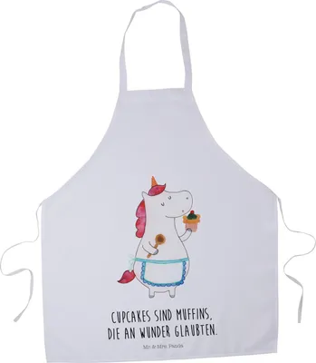 Produktbild von Mr. & Mrs. Panda Backschürze Einhorn Küche - Weiß - Geschenk, Torte, Unicorn, Küchenschürze, Kellner-Schürze, Kuchen, Grillschürze, Muffin, Kochkleidung, Schürze