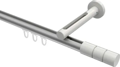 Produktbild von Interdeco Innenlaufstange / Gardinenstange mit Innenlauf Silbergrau / Weiß, Typ Siteno Elanto (Rillenzylinder), 20 mm Ø 1-läufig, 220 cm