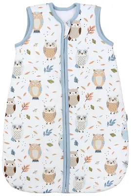 Produktbild von TupTam Ganzjahresschlafsack 2.5 TOG wattiert ärmellos Baby Schlafsack , Farbe: Eule Beige Pastellblau, Größe: 104-110