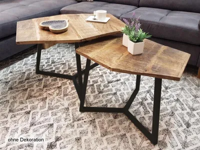 Produktbild von Soma Couchtisch Set 2 Stück Wohnzimmer Tisch Satztisch Paris Metall-Gestell schwarz oder weiß (BxHxL) 120 x 45 x 70 cm schwarz matt - tabacco