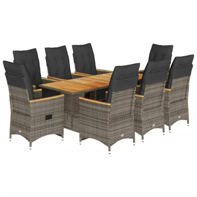 Immagine prodotto di vidaXL Set bistrot da giardino da 9 pezzi con cuscini in polirattan grigio
