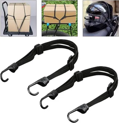 Image de Kit de porte-vélos réglable comprenant 2 porte-bagages, une sangle pour vélo et un sacoche de moto avec crochets, 60-104 cm, noir