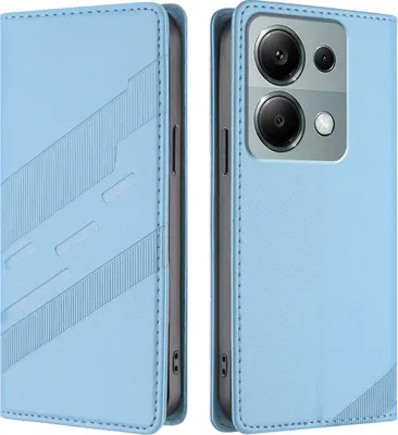 Produktbild von Hülle für Xiaomi Redmi Note 13 Pro 4G/Poco M6 Pro 4G, Kunstleder Brieftaschen Handyhülle mit Kartenfach und Standfunktion Hellblau
