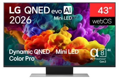 Produktbild von LG QNED evo AI MiniLED 43QNED86B6B, 109,2 cm (43"), 3840 x 2160 Pixel, QNED MiniLED, Smart-TV, WLAN, Schwarz
