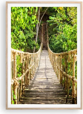 Produktbild von Gerahmtes Poster - Rahmen in heller Eiche - Brücke Seil Dschungel - 70x100 cm - Wand Bild - Wanddeko - Wandbilder - Wandposter - Bilderrahmen - Bilder - Kunstdruck - Wandbild - P2NPA70x100-4319