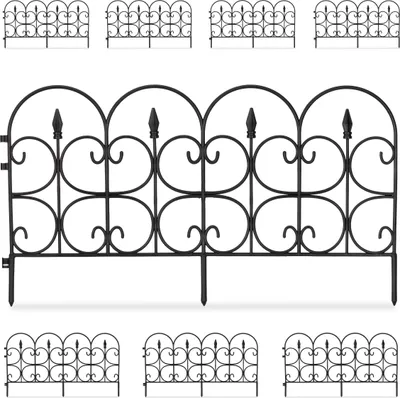 Immagine prodotto di Bordura per aiuola Relaxdays, set da 8 pezzi, plastica, A x L: 38 x 68 cm ciascuna, bordura da giardino, recinzione decorativa da infilare, nera