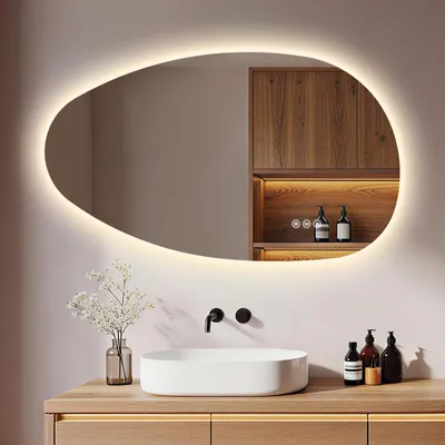 Zdjęcie produktu dla S'AFIELINA lustro łazienkowe z oświetleniem 50×85 cm Lustro ścienne LED z przełącznikiem dotykowym 3 kolory światła i możliwość ściemniania, funkcja przeciwmgielna i funkcja pamięci