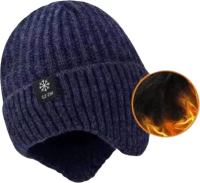 Produktbild von INF Winter Strickmütze für Herren mit Fleecefutter & Ohrenschutz - Warm & Winddicht Navy blau