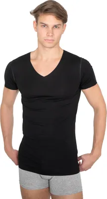 Produktbild von ALBERT KREUZ Herren Unterhemd Lasercut nahtlos Clean Cut V-Ausschnitt Kurzarm schwarz, 04/S