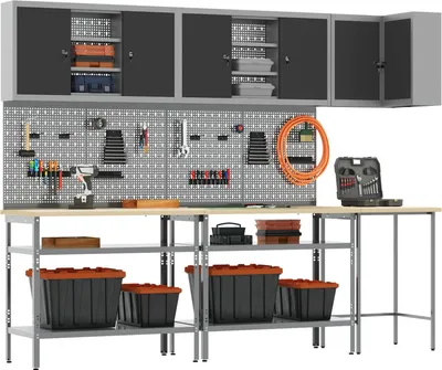 Imagen del producto de Kit de armarios de trabajo con estantería y cerradura, 10 unidades, color y gris