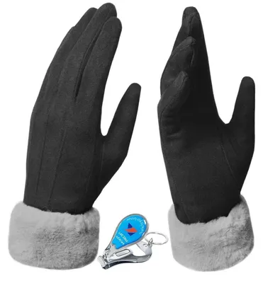 Produktbild von Warme Winterhandschuhe Damen Wildleder Touchscreen Fleece gefüttert Schwarz