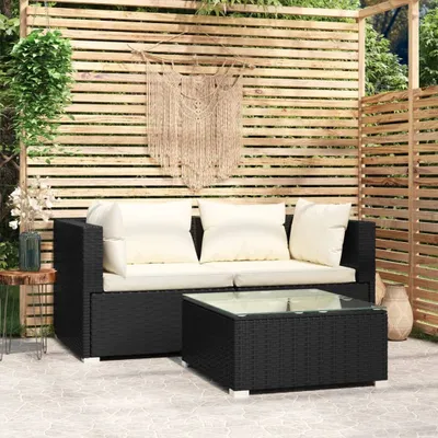Produktbild von 3-tlg. Garten-Lounge-Set mit Auflagen Schwarz Poly Rattan , Gartenmöbel-Sets Design 2024