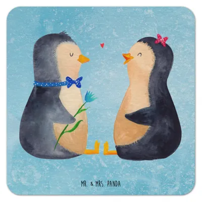 Produktbild von Mr. & Mrs. Panda Bierfilzl Pinguin Pärchen 50er Set - Eisblau - Geschenk, Liebe, Bierdeckel, Tischuntersetzer, Kaffeeuntersetzer, Verknallt, Pappuntersetzer, Hochzeit
