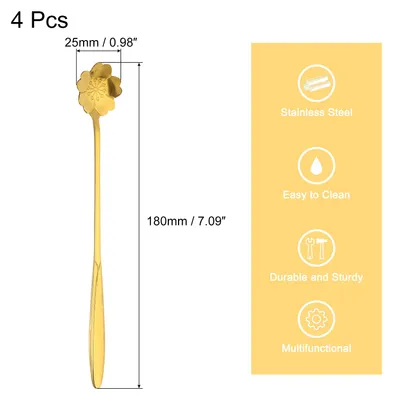 Produktbild von 4Stk Edelstahl Blume L?ffel 7" Lang Handgriff Kirschblš¹te Teel?ffel Eisl?ffel Kaffee L?ffel fš¹r Cocktail Rš¹hren Mixen Gold
