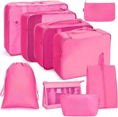 Produktbild von Famanu Reisorganizer Set 9-teilig - Wasserdichte Kofferorganizer (Rosa)