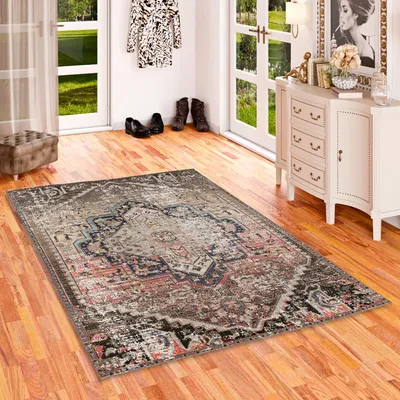 Produktbild von Kurzflor Designer Teppich Modern Vintage Orient Muster, Größe:120x170 cm, Design:Modern Grau Braun