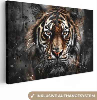 Obrázok produktu pre MuchoWow® - Plátno - Tiger - Zvieratá - Portrét - - Čierne, fototapeta, nástenná dekorácia obrazy obývacia izba, 120x80cm