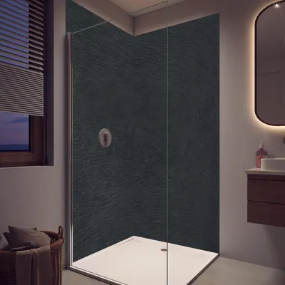 Produktbild von Duschrückwand - Wandverkleidung für Dusche aus Acryl 0,3 cm - 100 x 200 cm - Schwarzer Graphit