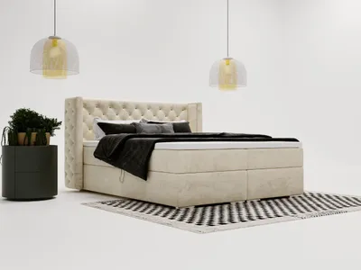 Produktbild von GrainGold Boxspringbett Lion 180x200 - Bett mit Matratze und Topper - Boxspringbett mit Bettkasten und Matratze - Boxspringbett Creme (Magic Velvet 2201)